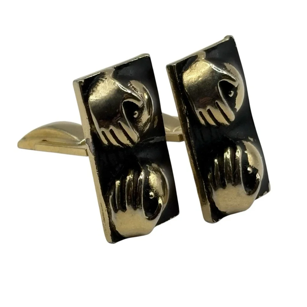 Boobs Breasts Cufflinks Naughty Gold Tone Black‎ Happy Hands Novelty Funny READ